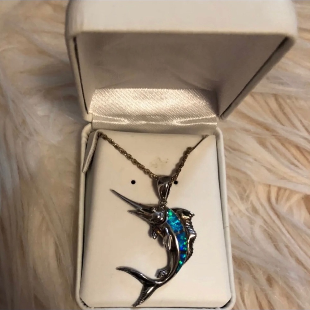 Opal Swordfish Necklace